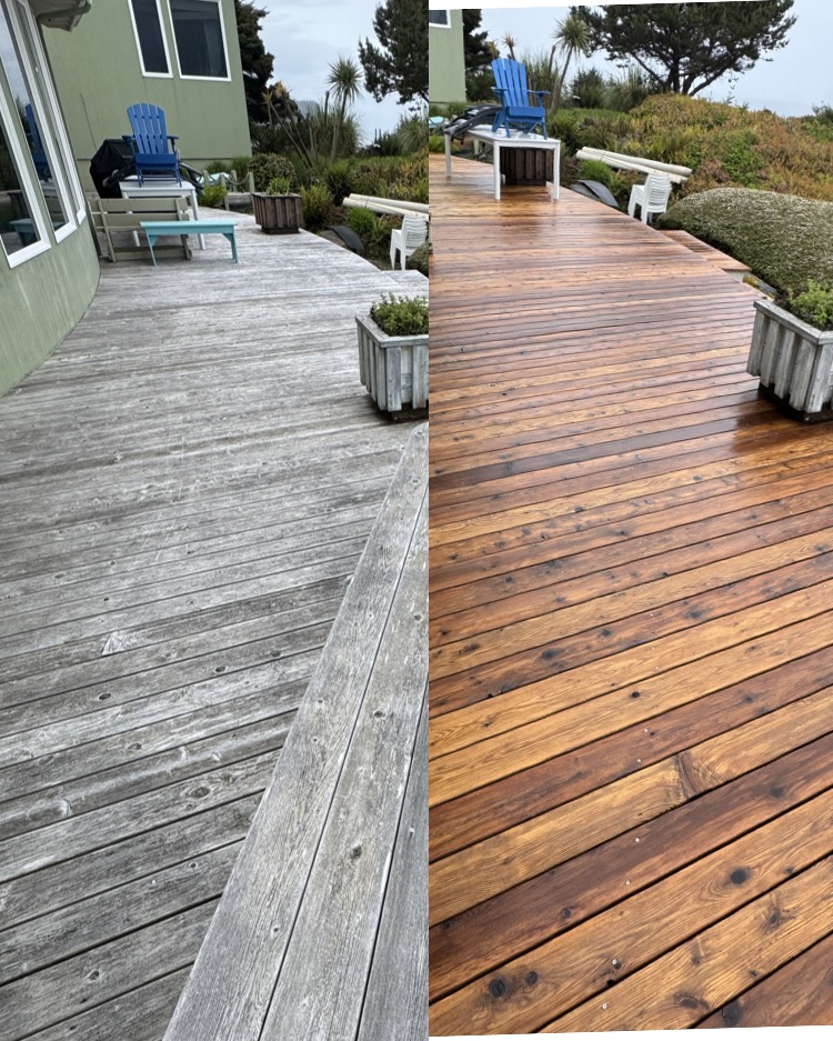 Deck cleaning, wood restoration in Pacific City, Oregon